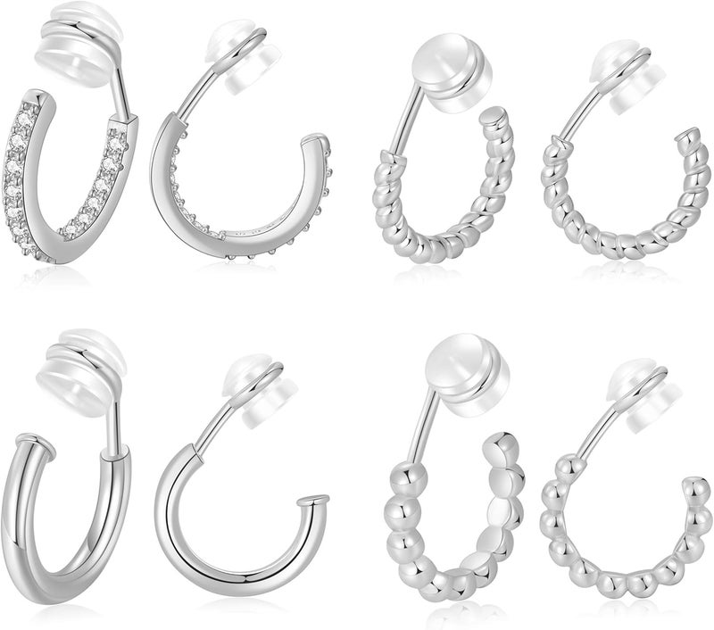 PLOMFOV Clip On Hoop Earrings for Women 14K Gold Plated Non Pierced Earrings Clip On Hoops Small No Piercing Fake Hoop Earrings 14mm - Image 1